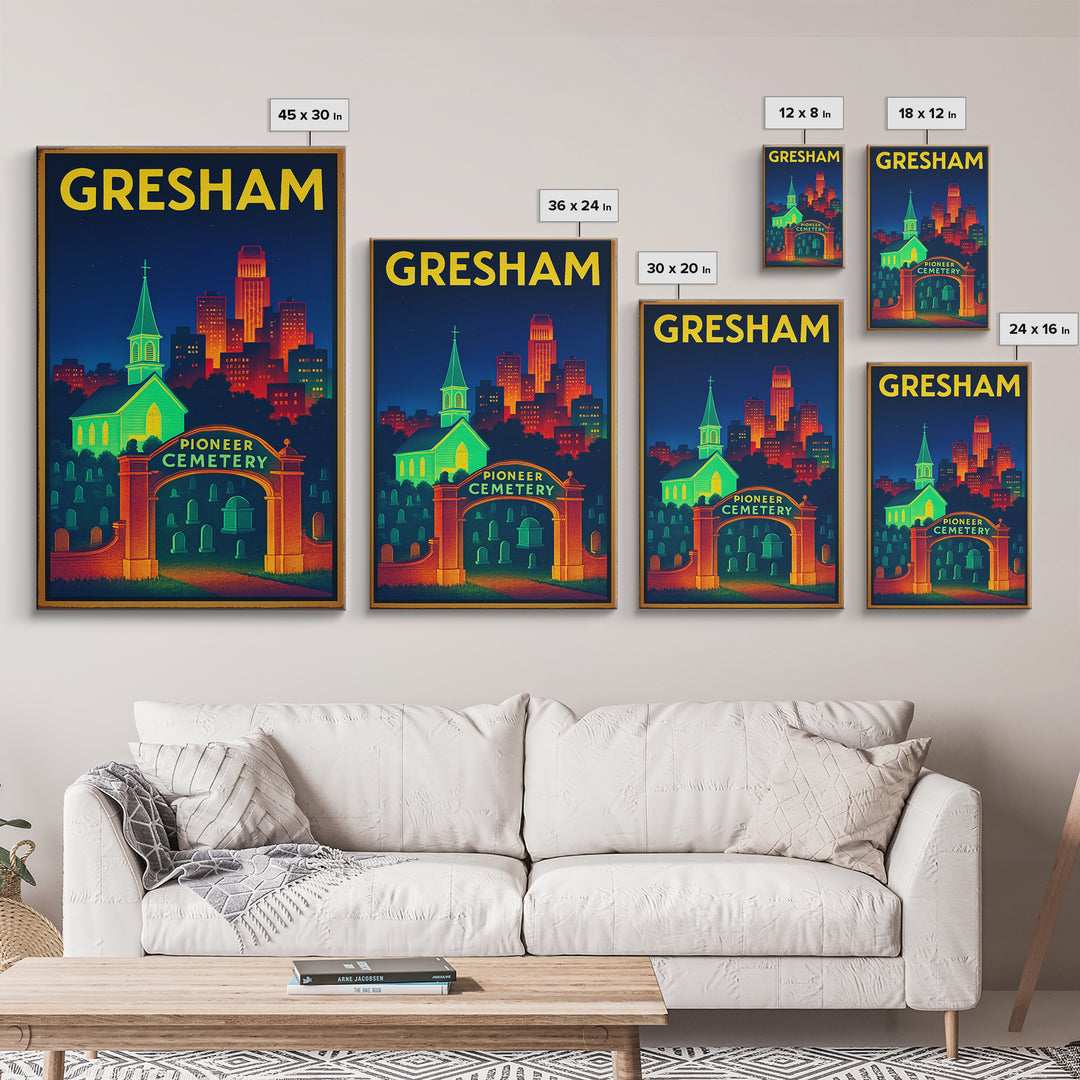 Gresham Travel Poster, Framed Canvas Print, Electric Night Poster Art, Gresham Poster Print, Vintage City Art, City Art Print, Design 2