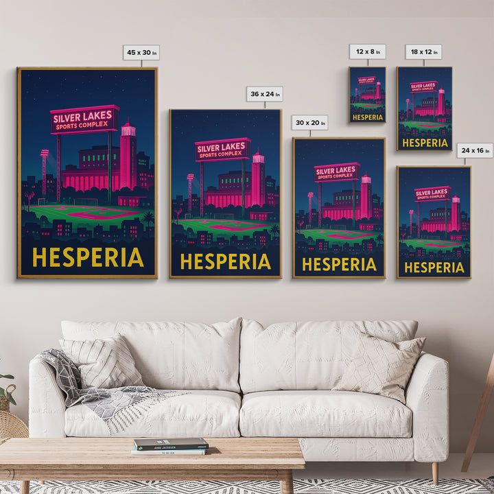 Hesperia California Travel Poster, Canvas Print, Neon Cityscape Wall Art, Hesperia Poster Print, Vintage City Poster, City Illustration