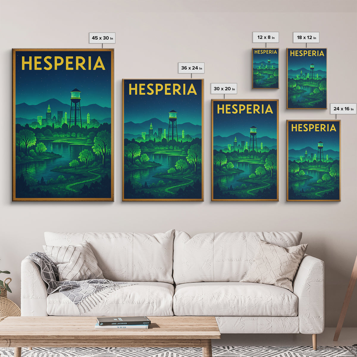 Hesperia Travel Poster, Framed Canvas Print, Electric Night Poster Art, Hesperia Travel Art, Vintage Travel Art, Living Room Wall Art