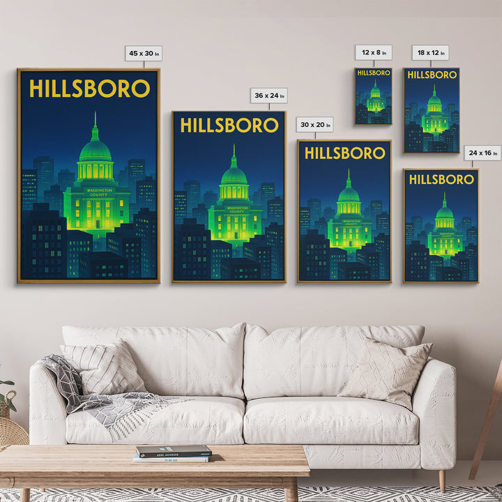Hillsboro Travel Poster, Framed Canvas Print, Cyberpunk Style City Art, Hillsboro Travel Art, Vintage Travel Art, Fine Art Print