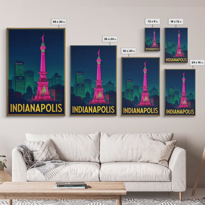 Indianapolis Indiana Travel Poster, Canvas Print, Neon Skyline Art Wall Art, Indianapolis Poster Print, Vintage Travel Print, City Art Print