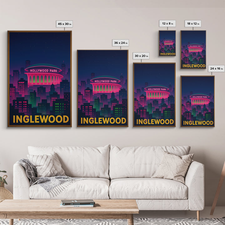 Inglewood California Travel Poster, Canvas Print, Neon Skyline Wall Art, Inglewood Wall Art, Travel Prints, Vintage City Poster, City Poster