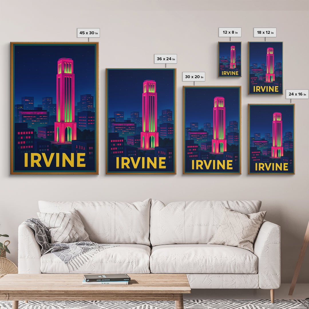 Irvine California Travel Poster, Canvas Print, Cyberpunk Style City Art, Irvine Wall Art, Watercolor City Skyline, Wall Art