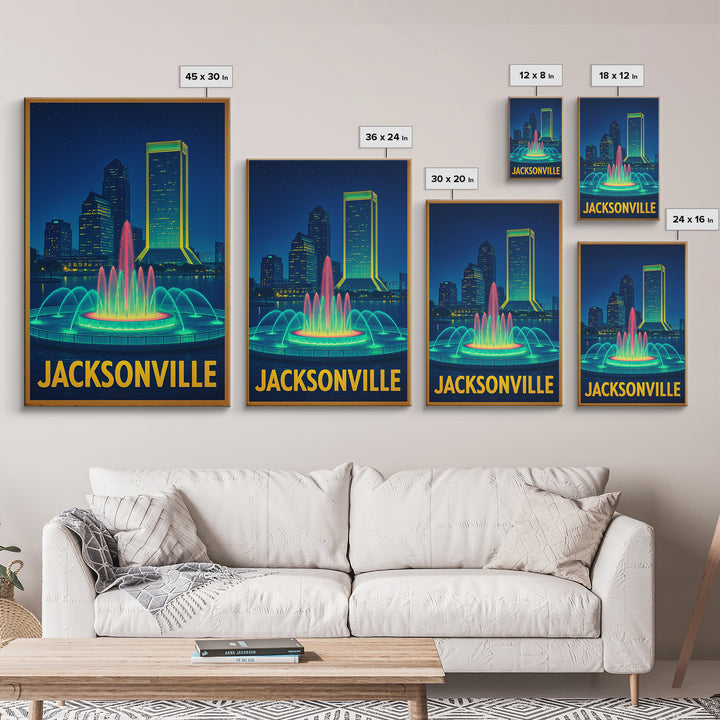 Jacksonville Florida Travel Poster, Canvas Print, Neon Skyline Art Wall Art, Jacksonville Poster Print, Vintage Travel Art, City Art Print