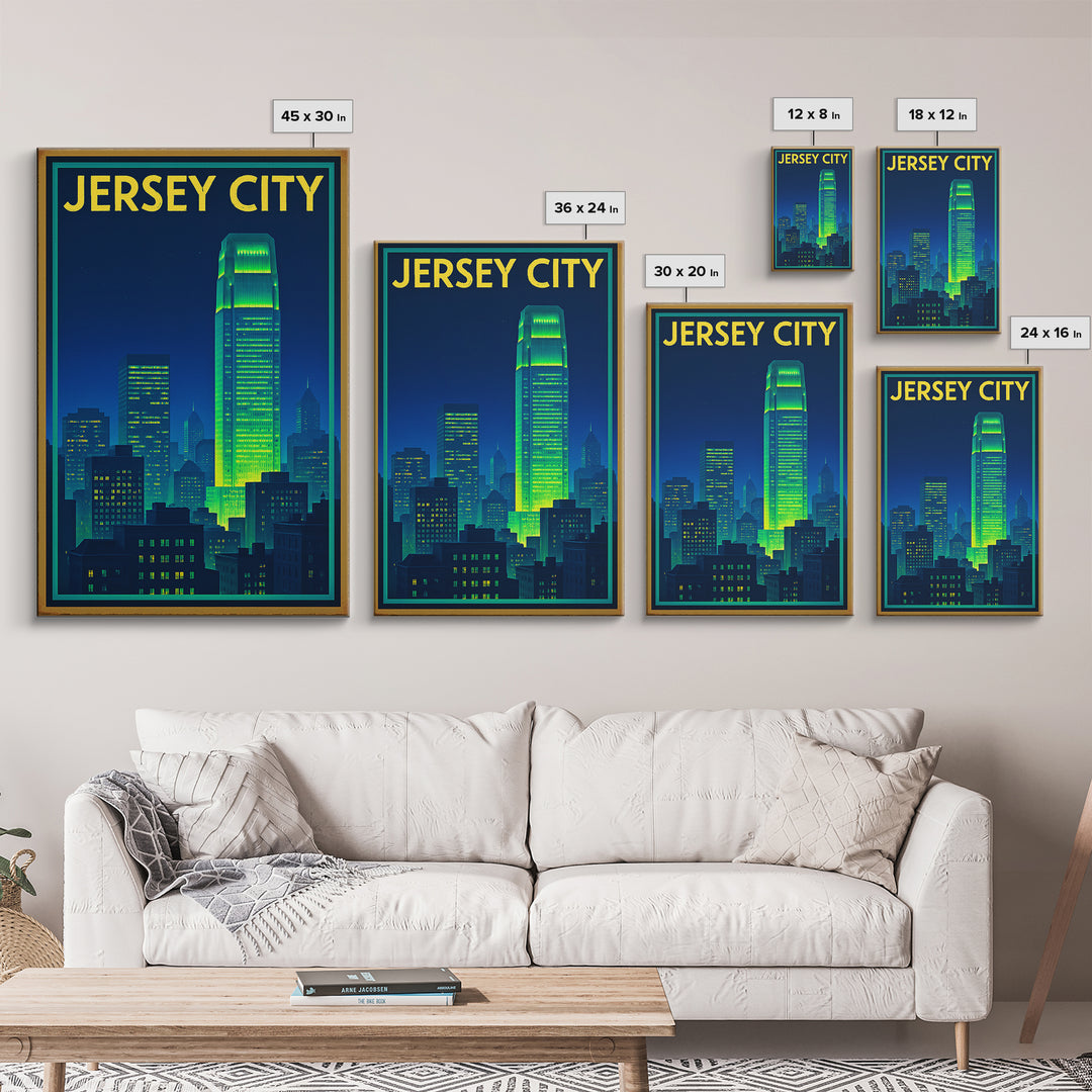 Jersey City Travel Poster, Canvas Print, Electric Night Poster Art, Jersey City Travel Art, Gift For Travelers, Travel Wall Art