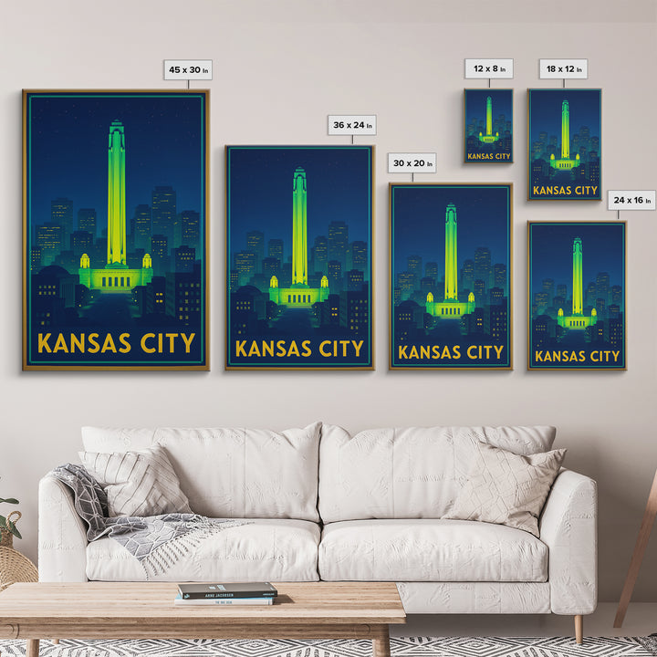 Kansas City Missouri Travel Poster, Canvas Print, Neon Cityscape Wall Art, Kansas City Travel Art, Vintage Travel Art, Vintage City Poster