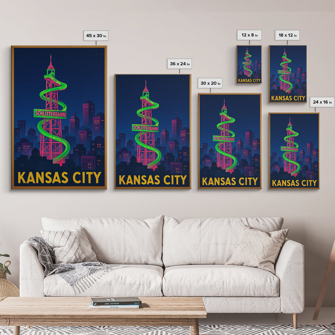 Kansas City Travel Poster, Canvas Print, Cyberpunk Style City Art, Kansas City Poster Print, Travel Wall Art, Living Room Wall Art