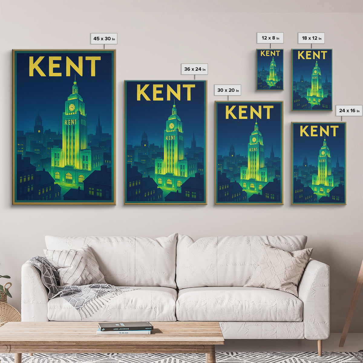 Kent Travel Poster, Canvas Print, Neon City Skyline Wall Art, Kent Poster Print, Retro Travel Print, Mid Century Wall Art, Home Office Decor