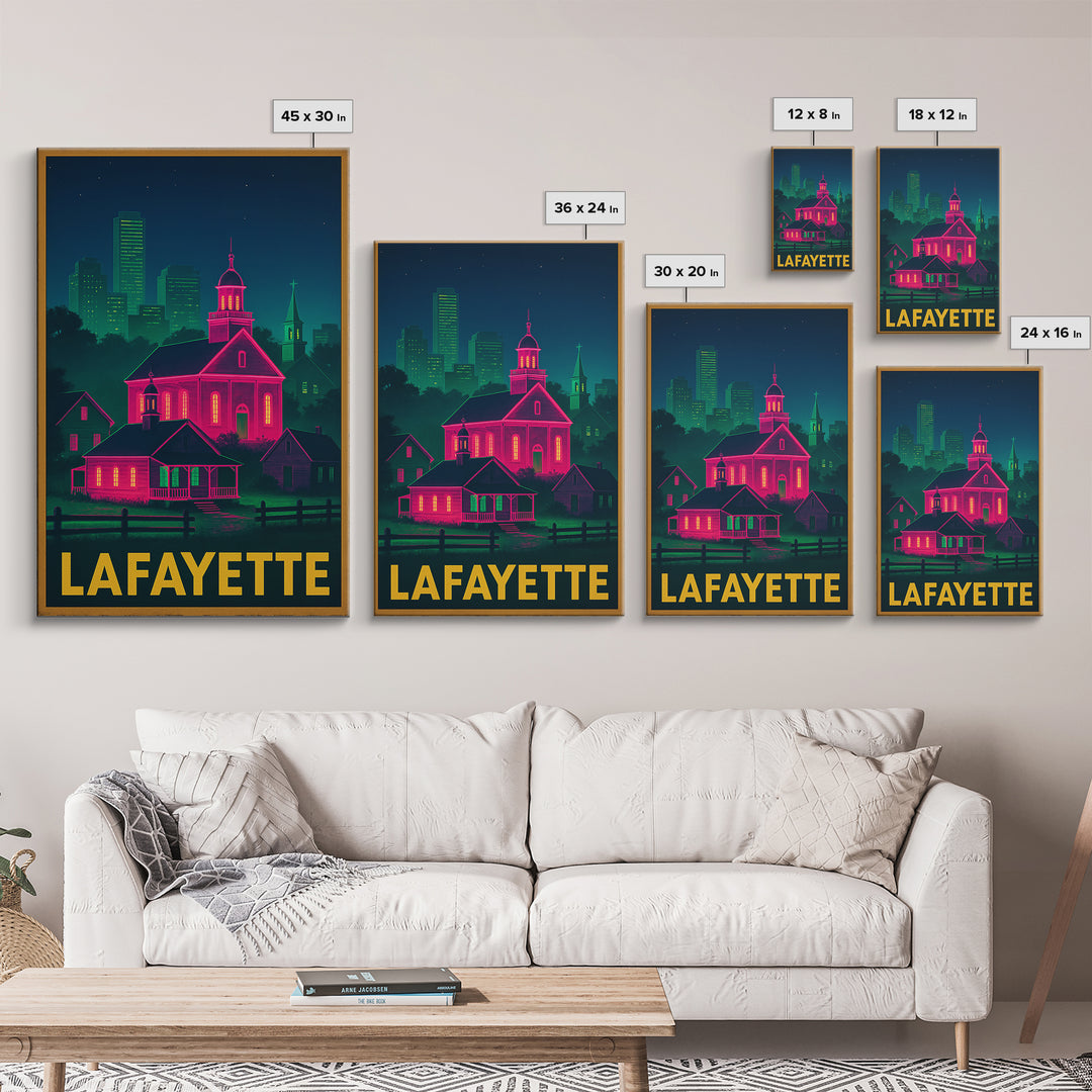 Lafayette Louisiana Travel Poster, Framed Canvas Print, Cyberpunk Style City Art, Lafayette Travel Art, Retro Travel Print, City Art Print