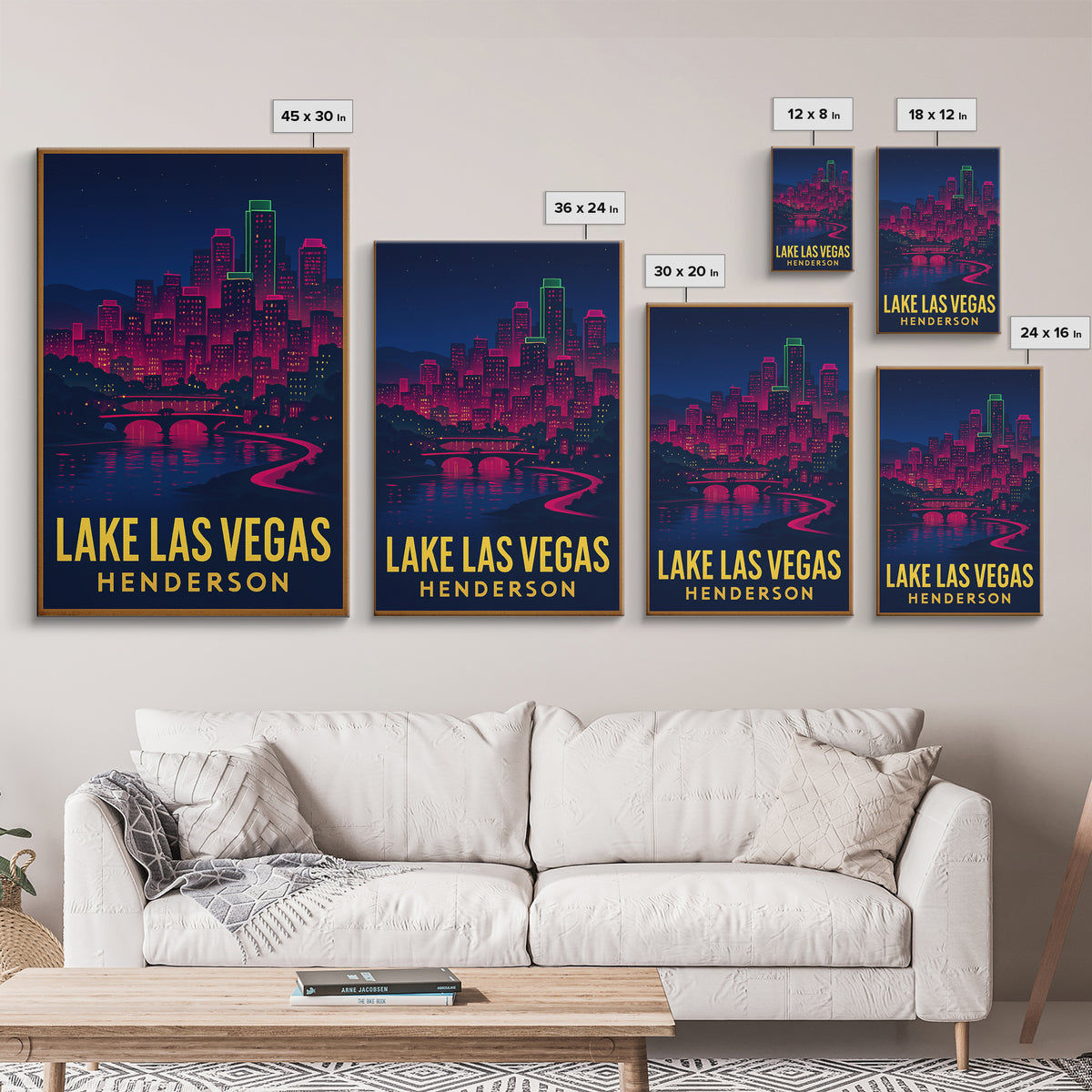Lake Las Vegas Travel Poster, Framed Canvas Print, Neon Cityscape Wall Art, Lake Las Vegas Poster Print, Fine Art Print, Travel Wall Decor