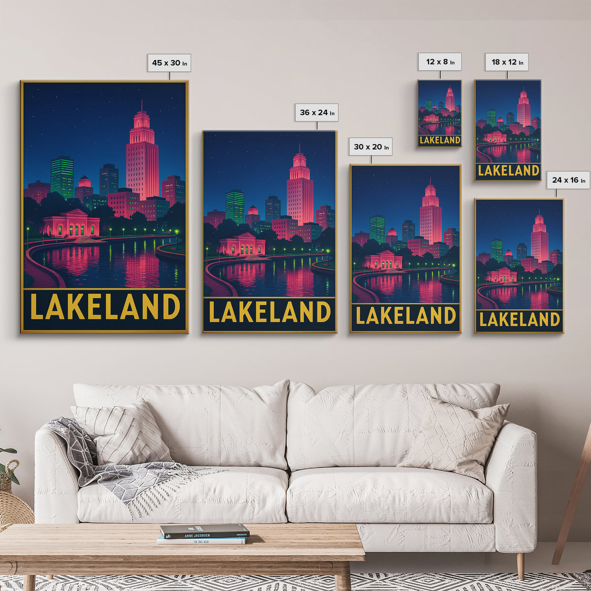 Lakeland Florida Travel Poster, Framed Canvas Print, Cyberpunk Style City Art, Lakeland Wall Art, Home Office Decor, Travel Poster Set