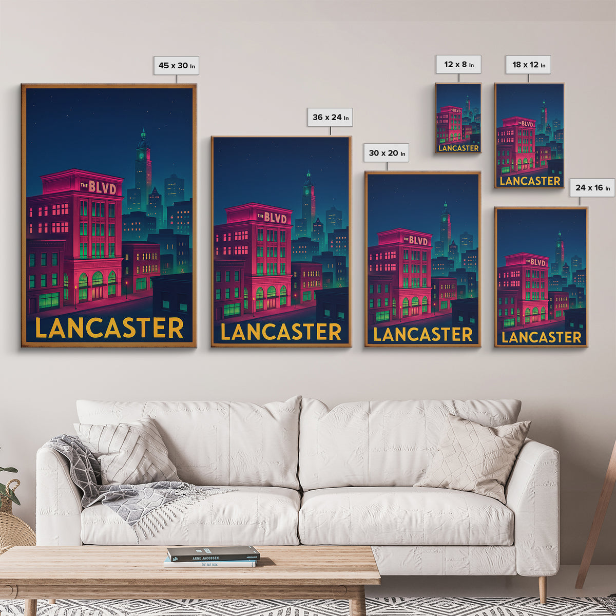 Lancaster California Travel Poster, Canvas Print, Retro Neon Travel Art, Lancaster Wall Art, Travel Art Print, Vintage City Art, Wall Art