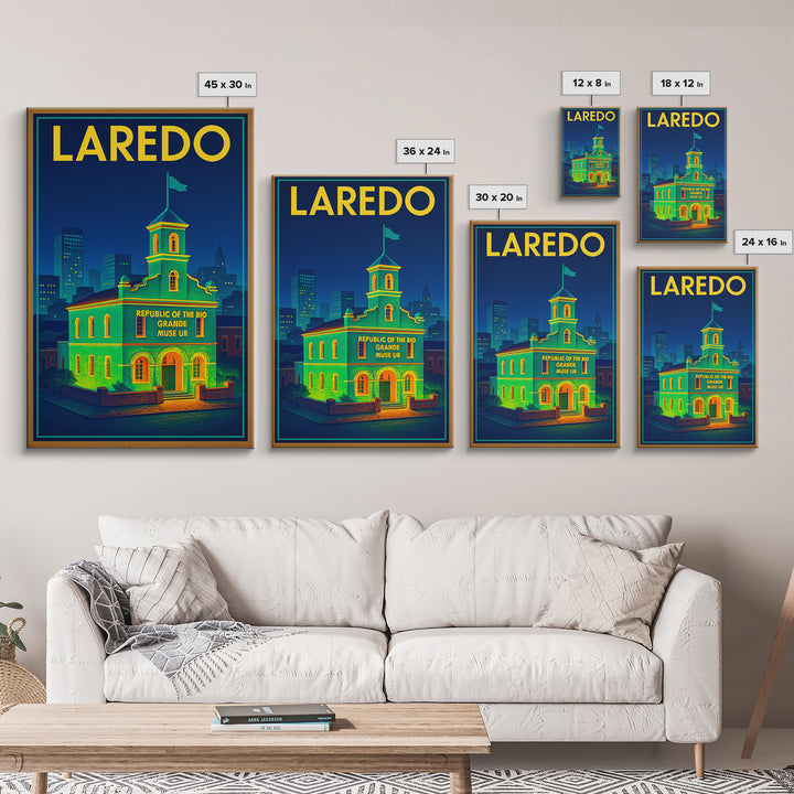 Laredo Travel Poster, Framed Canvas Print, Electric Night Poster Art, Laredo Poster Print, Modern Wall Decor, Retro Travel Print
