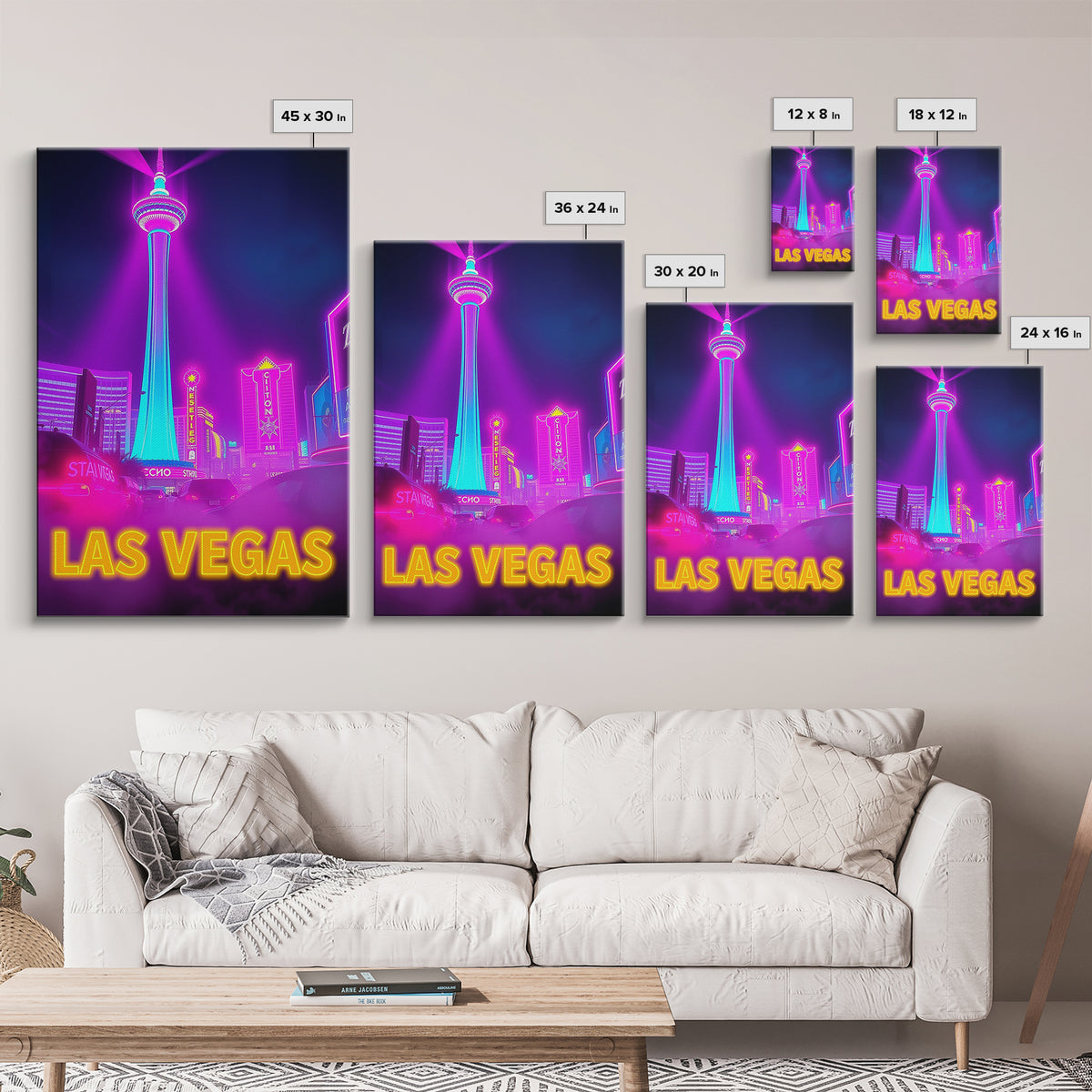 Las Vegas Nevada Travel Poster, Canvas Print, Cyberpunk Style City Art, Las Vegas Poster Print, Mid Century Wall Art, Watercolor Skyline