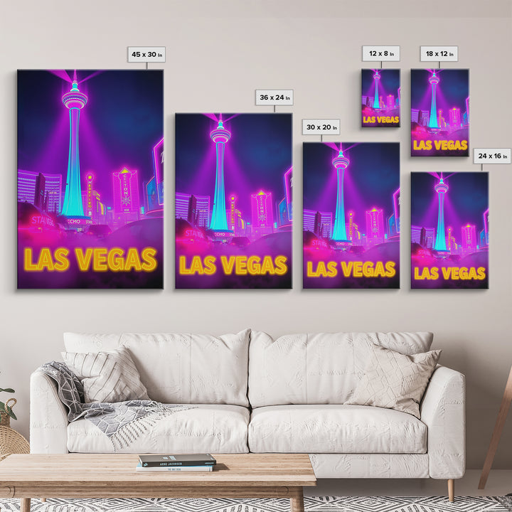 Las Vegas Nevada Travel Poster, Canvas Print, Cyberpunk Style City Art, Las Vegas Poster Print, Mid Century Wall Art, Watercolor Skyline