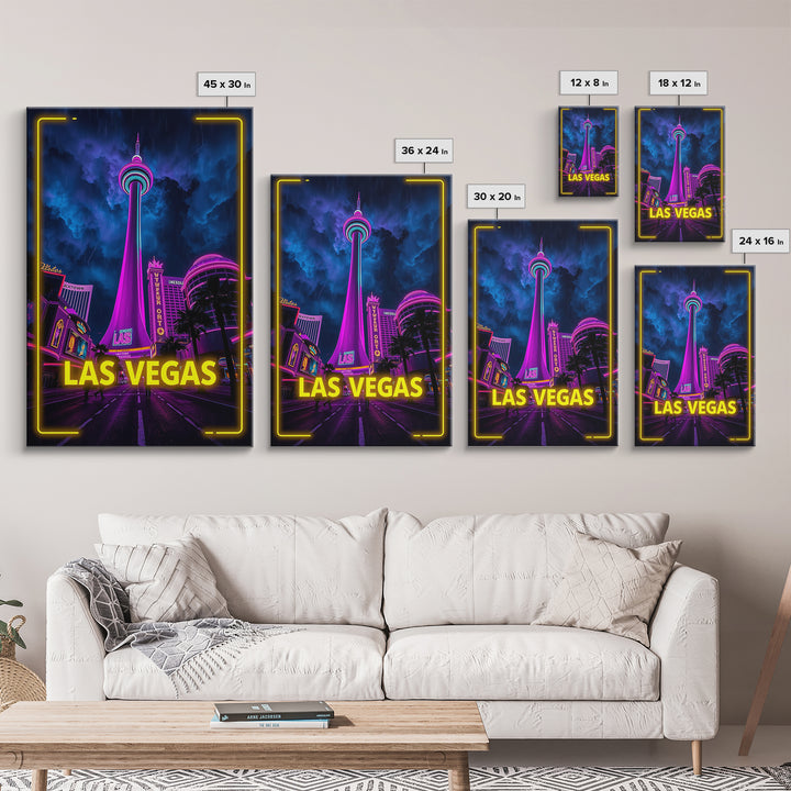 Las Vegas Travel Poster, Canvas Print, Neon City Skyline Wall Art, Las Vegas Art Print, City Illustration, Wanderlust Decor, Travel Wall Art
