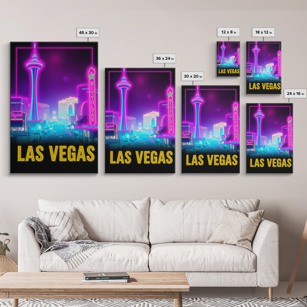 Las Vegas Travel Poster, Canvas Print, Retro Neon Travel Art, Las Vegas City Art, City Art Print, Travel Art Print, Modern Wall Decor