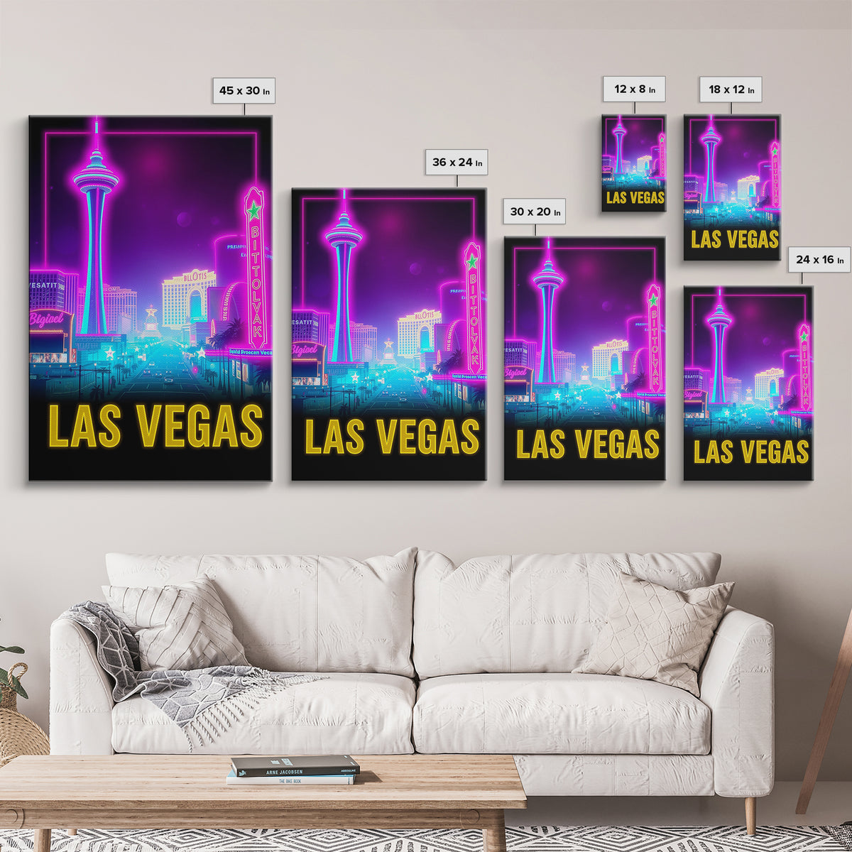 Las Vegas Travel Poster, Canvas Print, Retro Neon Travel Art, Las Vegas City Art, City Art Print, Travel Art Print, Modern Wall Decor