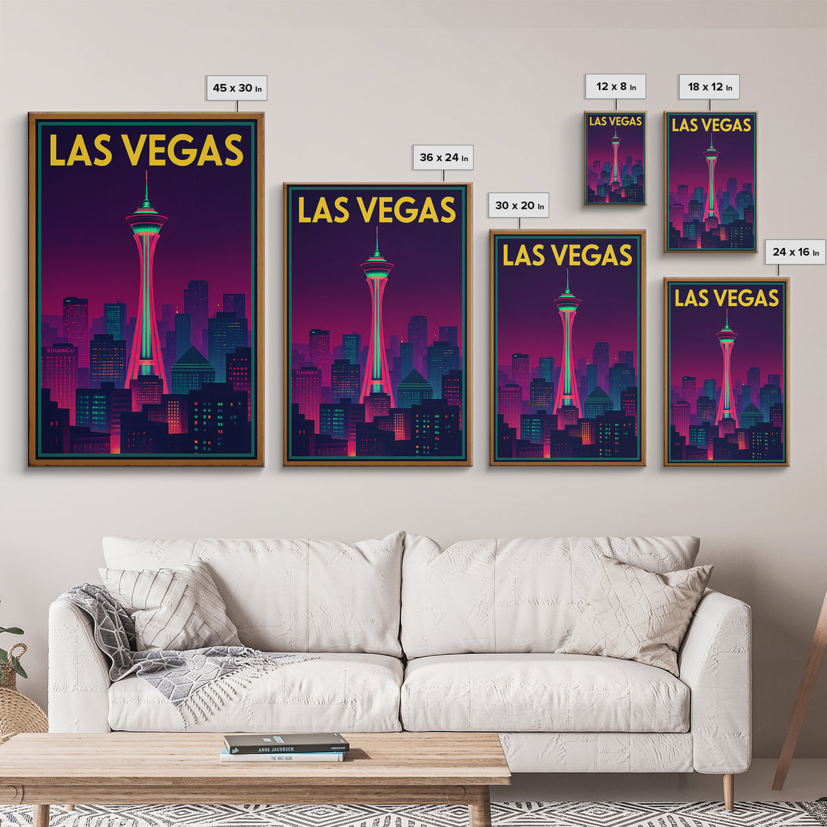 Las Vegas Travel Poster, Canvas Print, Retro Neon Travel Art, Las Vegas Wall Art, City Illustration, Eclectic Wall Decor, Home Office Decor