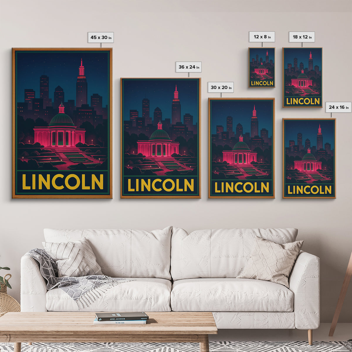 Lincoln Nebraska Travel Poster, Framed Canvas Print, Electric Night Poster Art, Lincoln Travel Art, Travel Art Print, Travel Poster Set