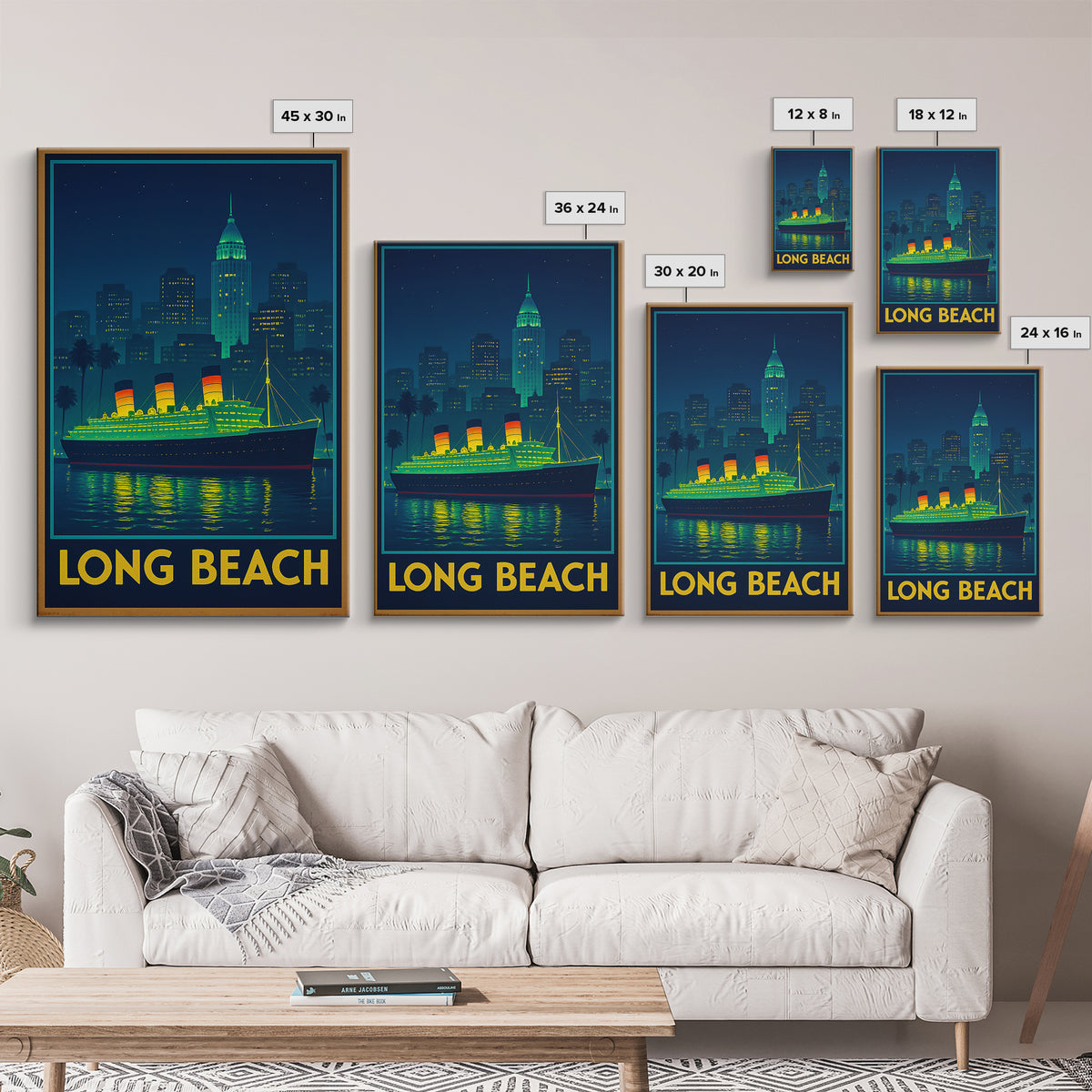 Long Beach California Travel Poster, Canvas Print, Retro Neon Travel Art, Long Beach City Art, Wall Art, City Art Print, Travel Wall Art