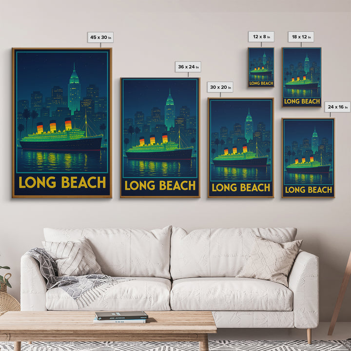 Long Beach California Travel Poster, Canvas Print, Retro Neon Travel Art, Long Beach City Art, Wall Art, City Art Print, Travel Wall Art