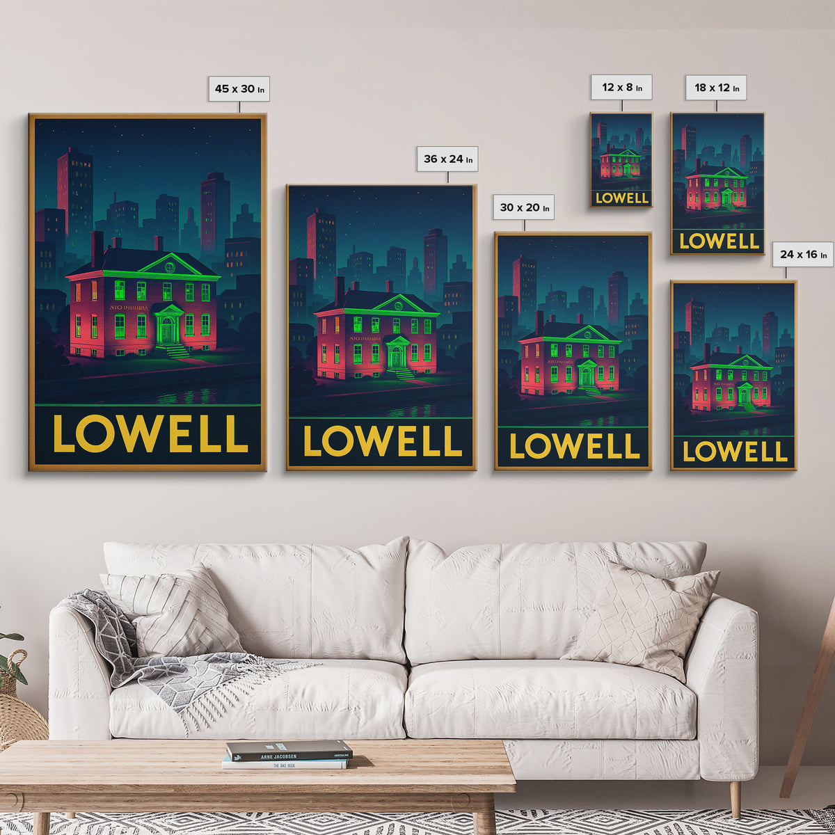 Lowell Massachusetts Travel Poster, Canvas Print, Retro Neon Travel Art, Lowell Travel Art, Wanderlust Decor, Wall Art, Retro Travel Print