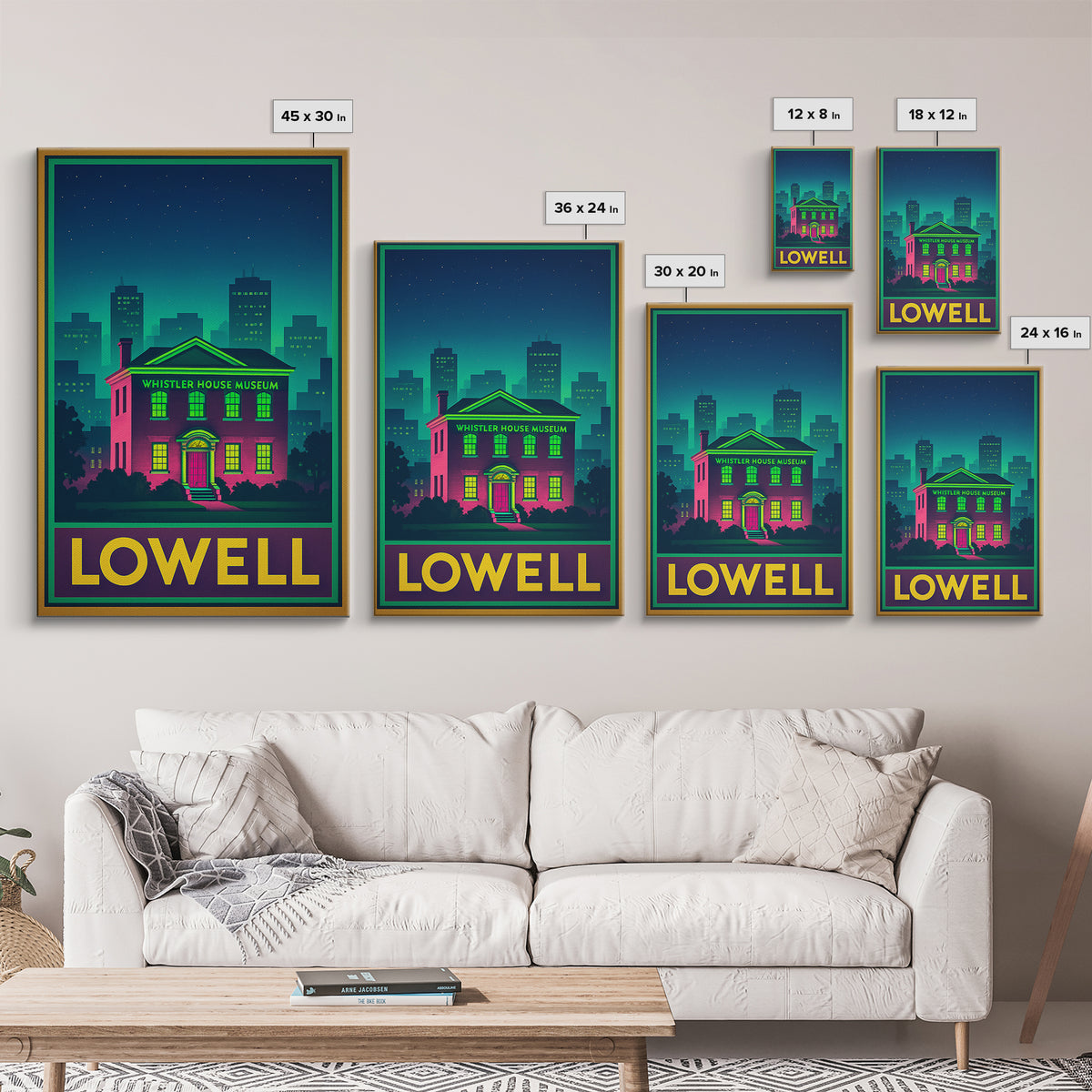 Lowell Travel Poster, Canvas Print, Retro Neon Travel Art, Lowell Travel Art, Travel Wall Decor, Travel Wall Art, Retro Travel Print
