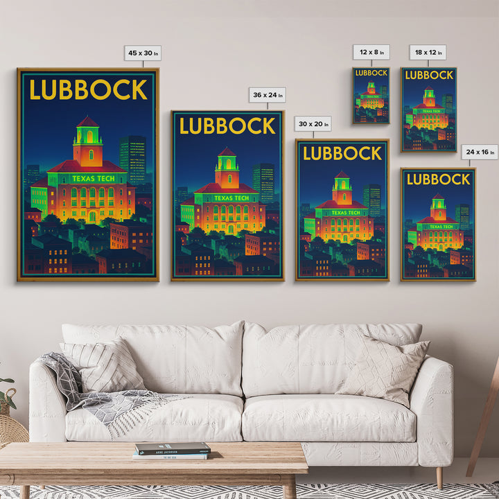 Lubbock Travel Poster, Canvas Print, Retro Neon Travel Art, Lubbock City Art, City Illustration, Wanderlust Decor, Retro Travel Print