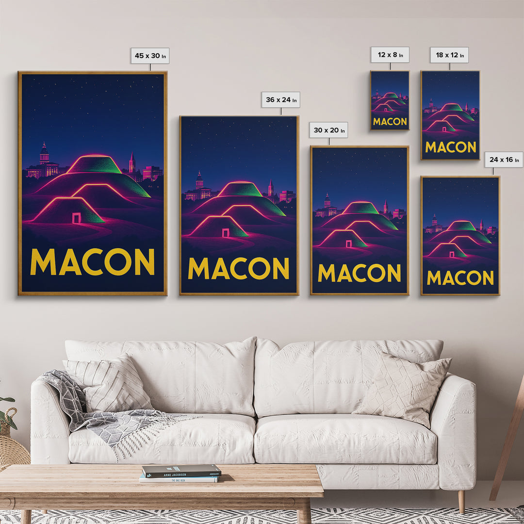 Macon Georgia Travel Poster, Canvas Print, Retro Neon Travel Art, Macon Art Print, Eclectic Wall Decor, Wanderlust Decor, Home Office Decor