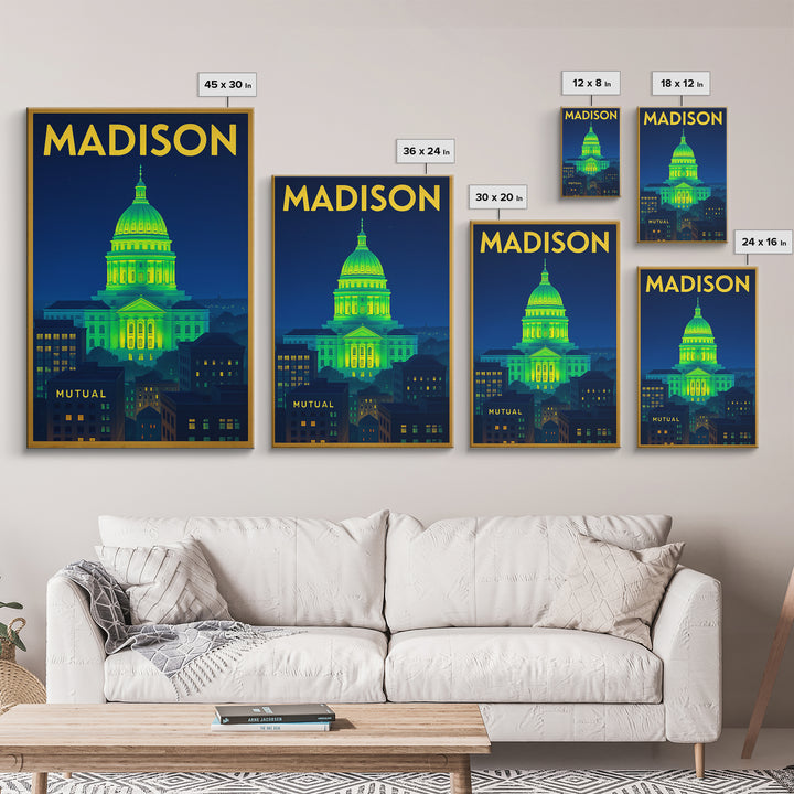 Madison Travel Poster, Framed Canvas Print, Electric Night Poster Art, Madison City Art, Travel Wall Art, Travel Wall Decor, Travel Print