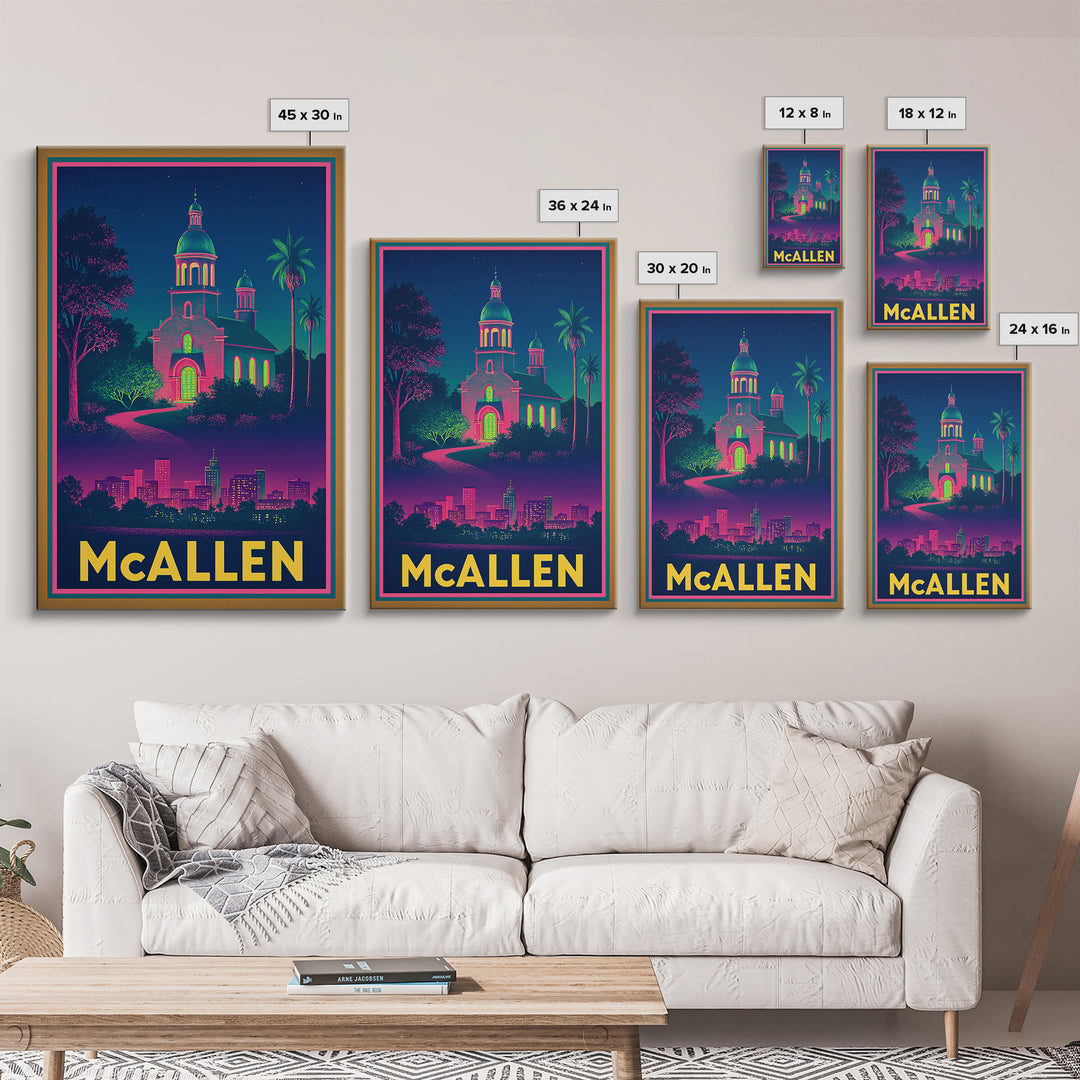 Mcallen Texas Travel Poster, Canvas Print, Cyberpunk Style City Art, Mcallen City Art, Vintage Travel Art, City Illustration, Fine Art Print
