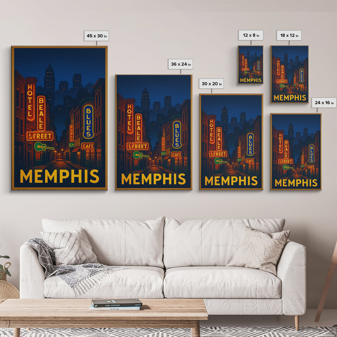Memphis Tennessee Travel Poster, Canvas Print, Neon Urban Skyline Wall Art, Memphis Travel Art, Wall Decor, Wanderlust Decor