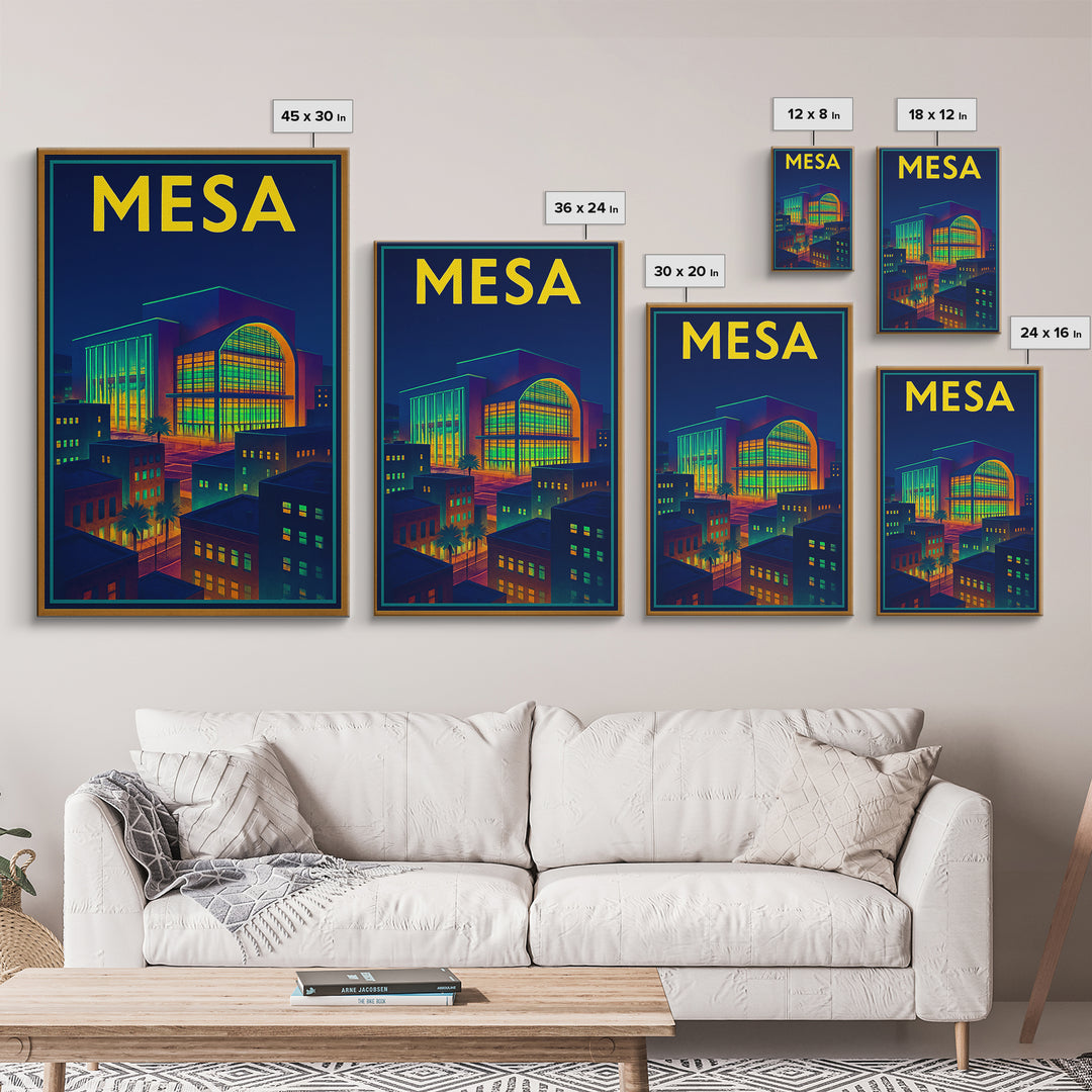 Mesa Travel Poster, Canvas Print, Cyberpunk Style City Art, Mesa Wall Art, Fine Art Print, City Travel Prints, Living Room Wall Art