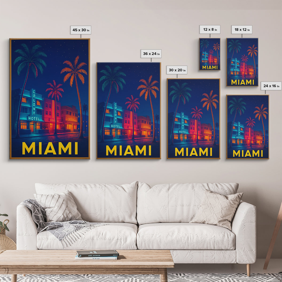 Miami Florida Travel Poster, Canvas Print, Cyberpunk Style City Art, Miami Art Print, Wanderlust Decor, City Illustration, Travel Wall Art