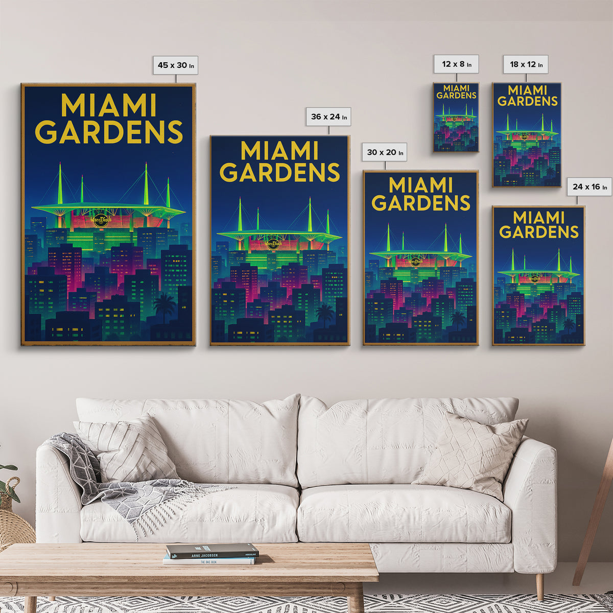 Miami Gardens Travel Poster, Canvas Print, Electric Night Poster Art, Miami Gardens Wall Art, Mid Century Wall Art, Vintage Travel Art