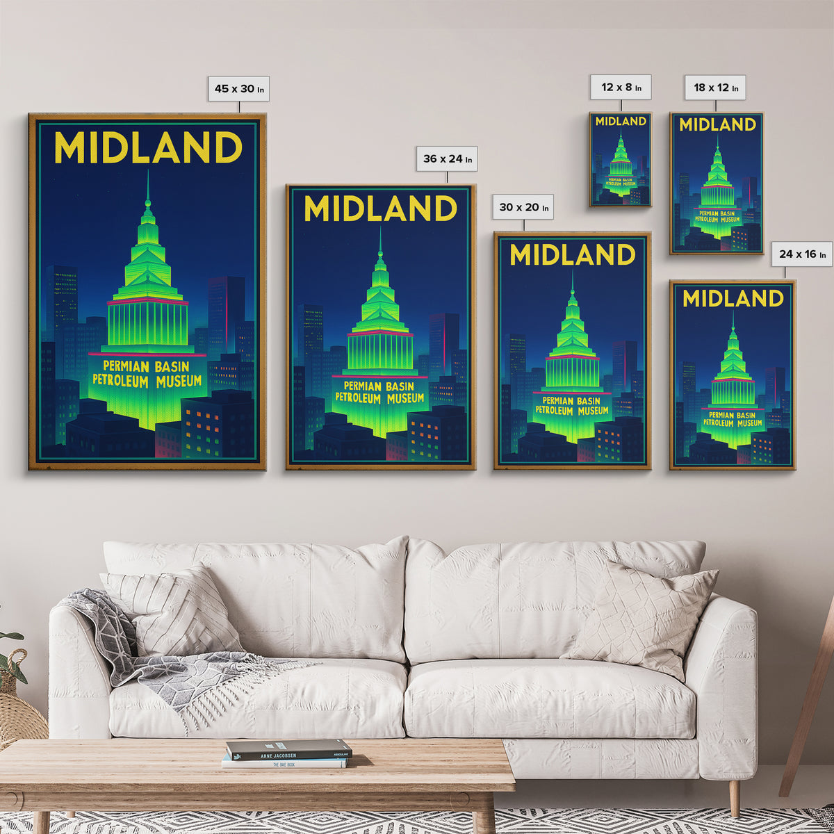 Midland Travel Poster, Framed Canvas Print, Retro Neon Travel Art, Midland Art Print, Eclectic Wall Decor, City Art Print, Fine Art Print