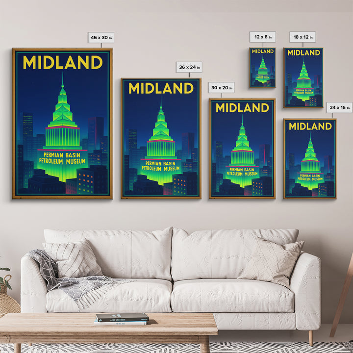 Midland Travel Poster, Framed Canvas Print, Retro Neon Travel Art, Midland Art Print, Eclectic Wall Decor, City Art Print, Fine Art Print