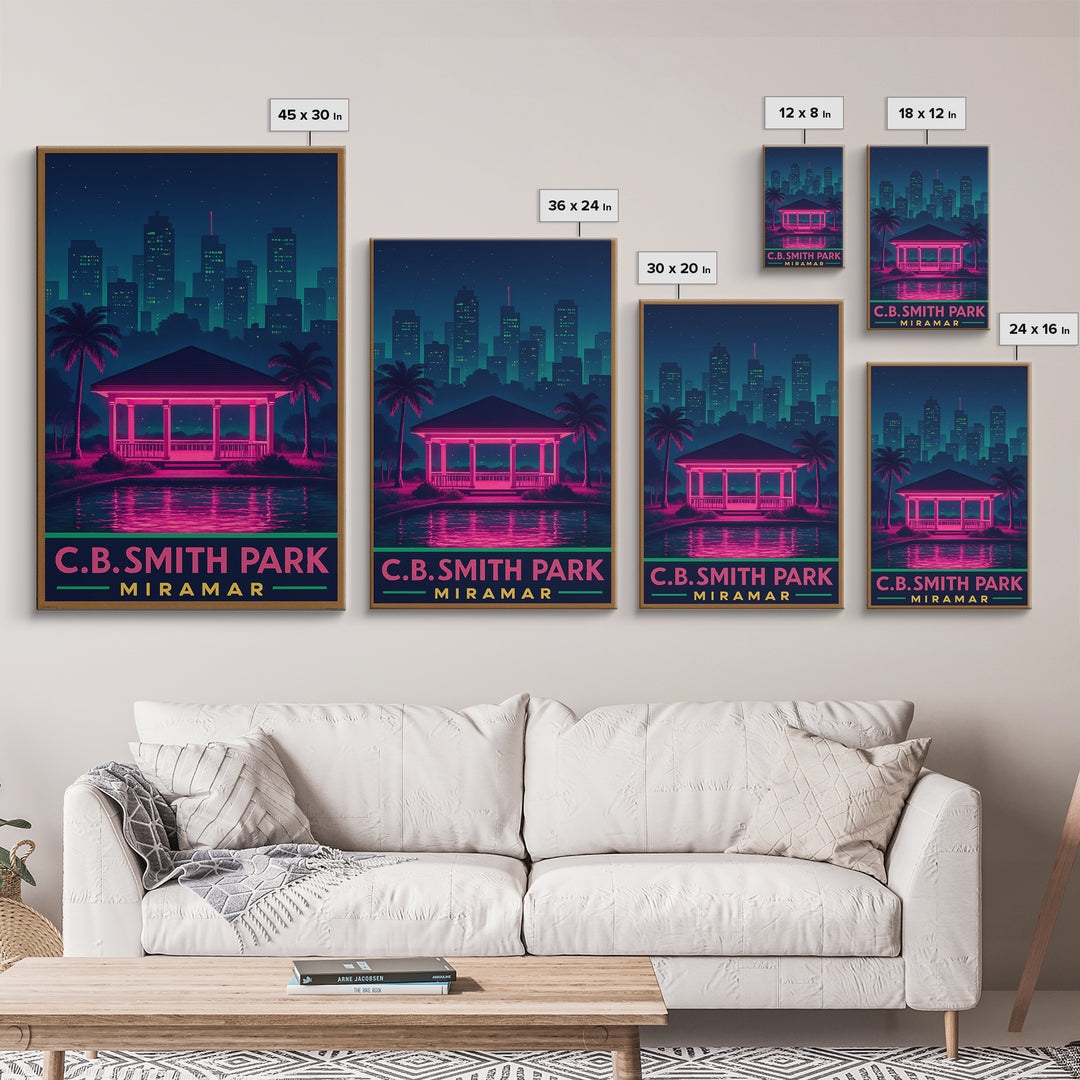 Miramar Florida Travel Poster, Framed Canvas Print, Retro Neon Travel Art, Miramar Poster Print, City Travel Prints, Mid Century Wall Art
