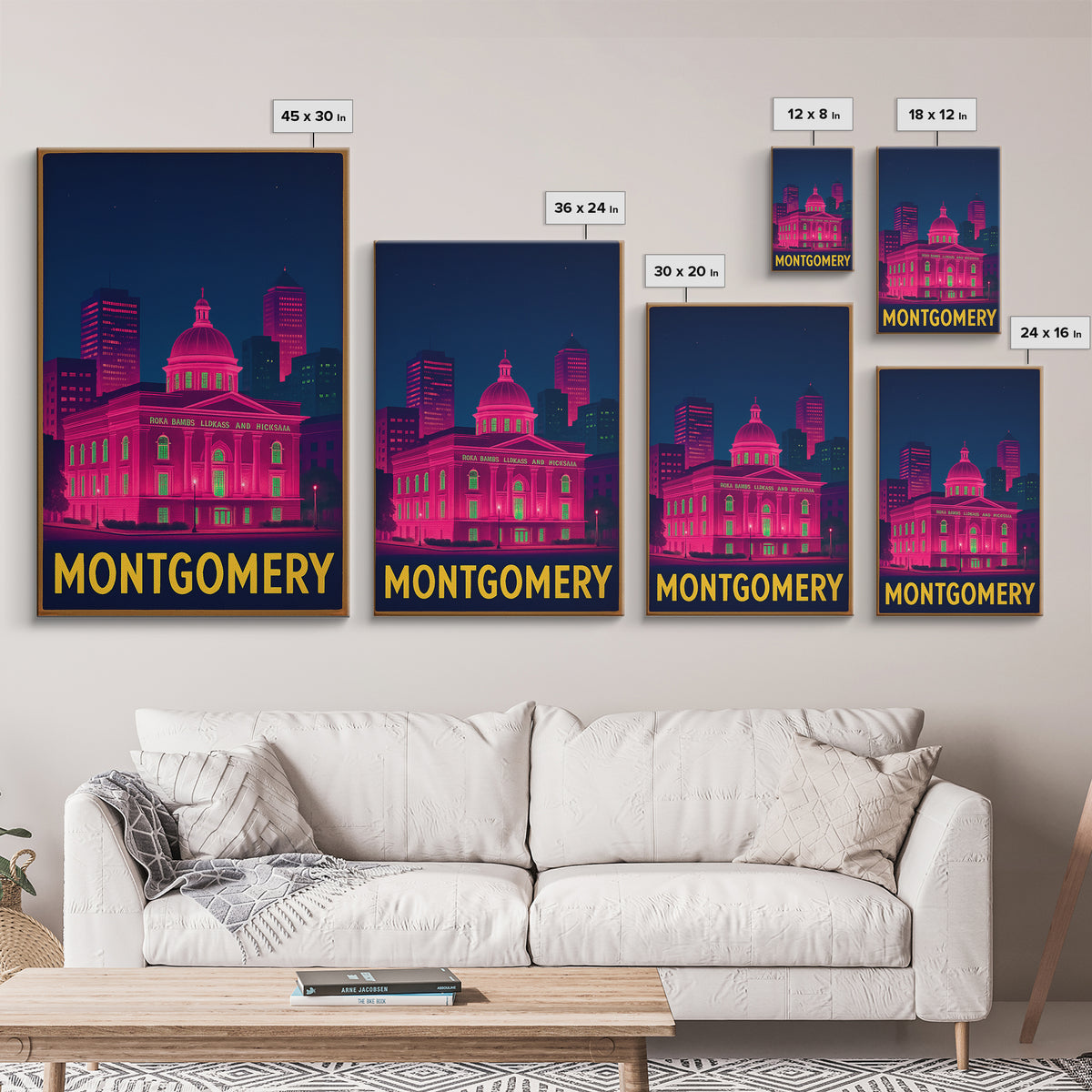 Montgomery Alabama Travel Poster, Canvas Print, Neon Urban Skyline Wall Art, Montgomery Wall Art, Gift For Travelers, Vintage City Art