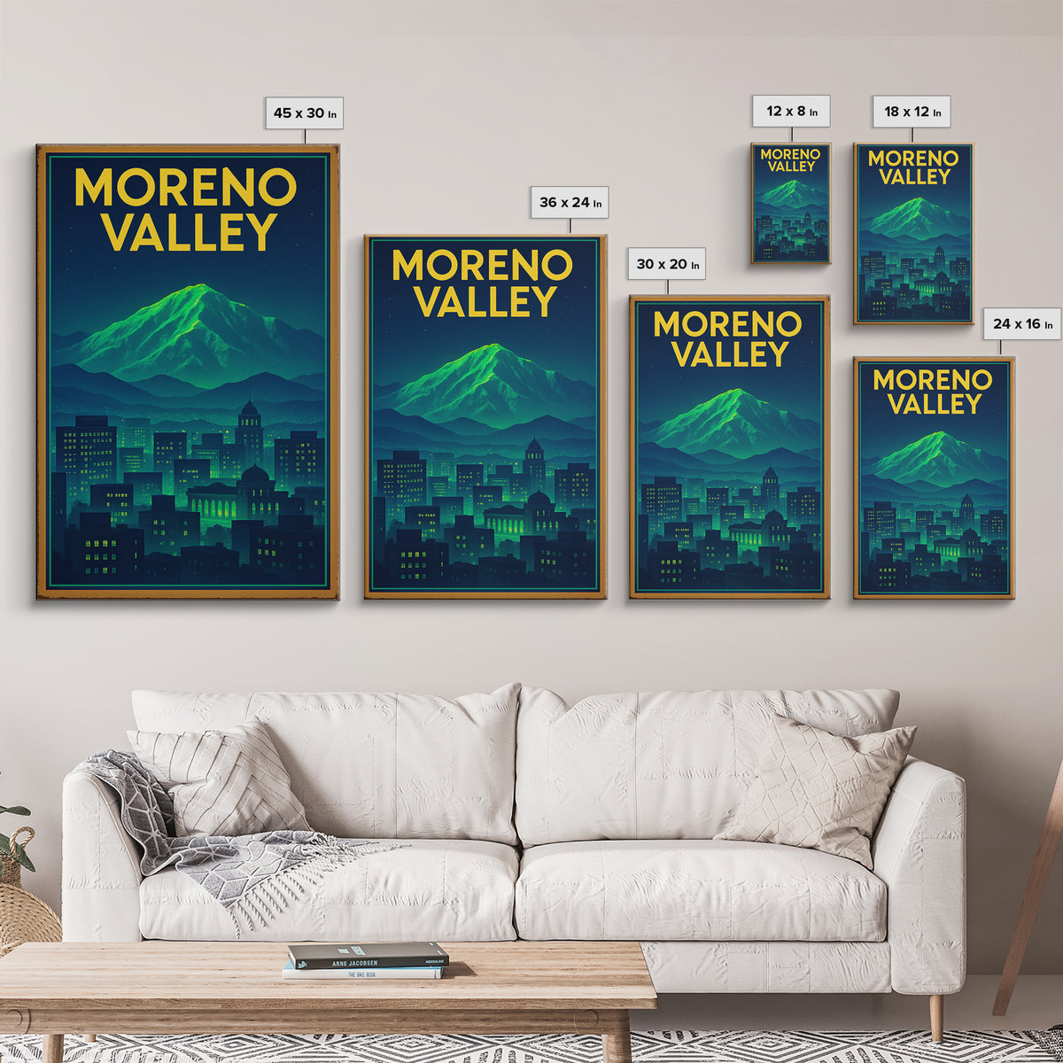 Moreno Valley Travel Poster, Canvas Print, Neon Downtown Skyline Wall Art, Moreno Valley City Art, Vintage Travel Print, Fine Art Print
