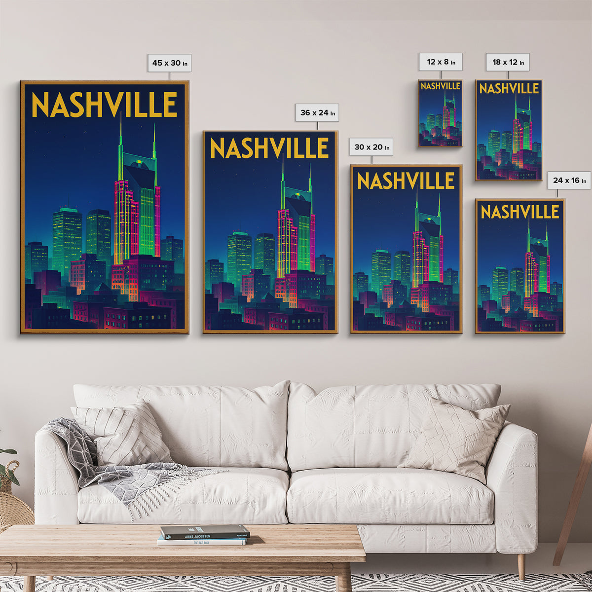 Nashville Travel Poster, Canvas Print, Retro Neon Travel Art, Nashville Poster Print, Living Room Wall Art, Eclectic Wall Decor