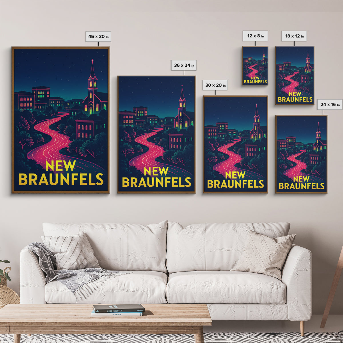 New Braunfels Texas Travel Poster, Canvas Print, Electric Night Poster Art, New Braunfels Travel Art, Travel Wall Decor, City Art Print
