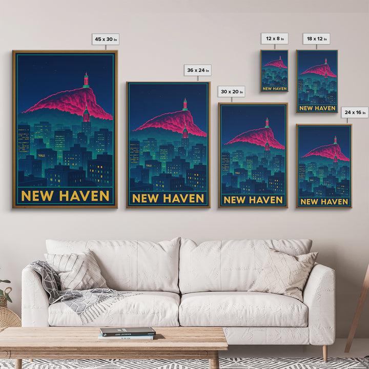 New Haven Connecticut Travel Poster, Framed Canvas Print, Cyberpunk Style City Art, New Haven Wall Art, Vintage Travel Print, Fine Art Print