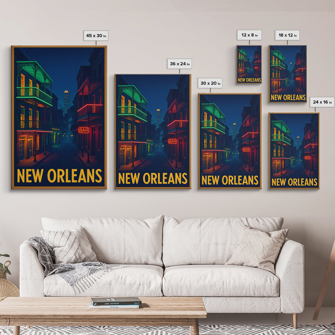 New Orleans Louisiana Travel Poster, Canvas Print, Retro Neon Travel Art, New Orleans Wall Art, Wall Art, Wanderlust Decor, Art Print