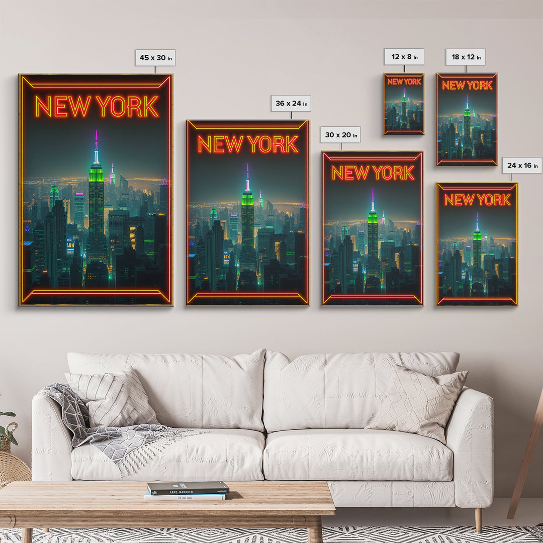New York Travel Poster, Canvas Print, Cyberpunk Style City Art, New York City Art, City Illustration, Gift For Travelers, Travel Wall Art