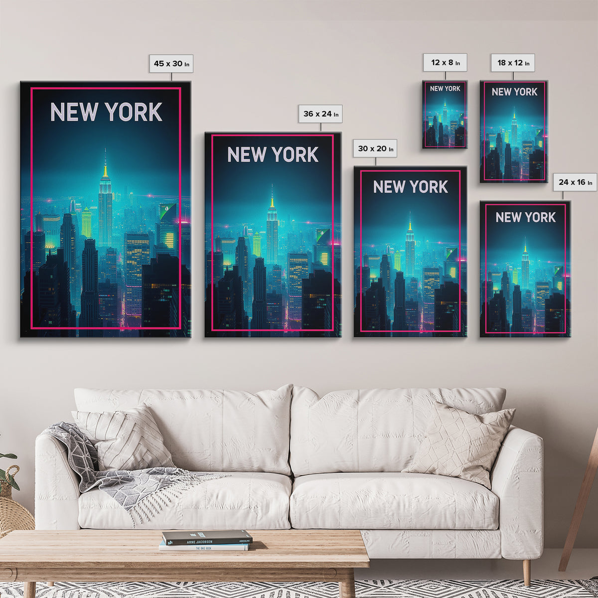New York Travel Poster, Canvas Print, Retro Neon Travel Art, New York Poster Print, Living Room Wall Art, Travel Poster Set, Home Decor