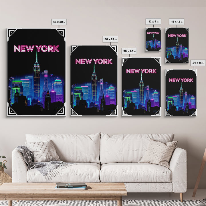 New York Travel Poster, Canvas Print, Electric Night Poster Art, New York City Art, Mid Century Wall Art, Vintage Travel Print