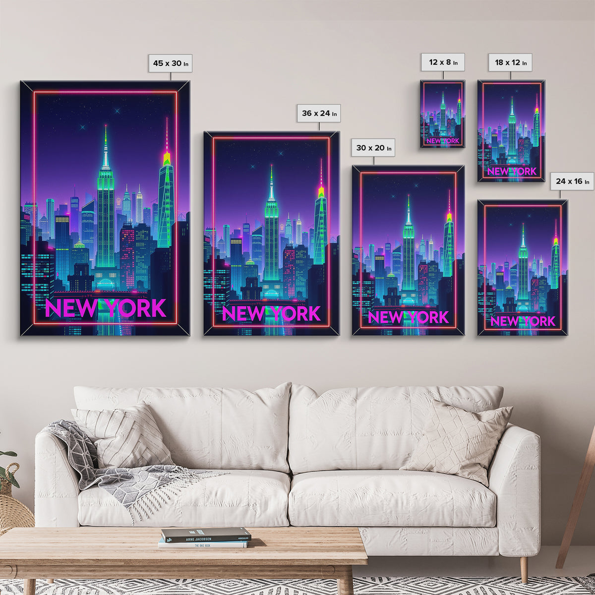 New York Travel Poster, Framed Canvas Print, Electric Night Poster Art, New York Art Print, Living Room Wall Art, Travel Poster Art