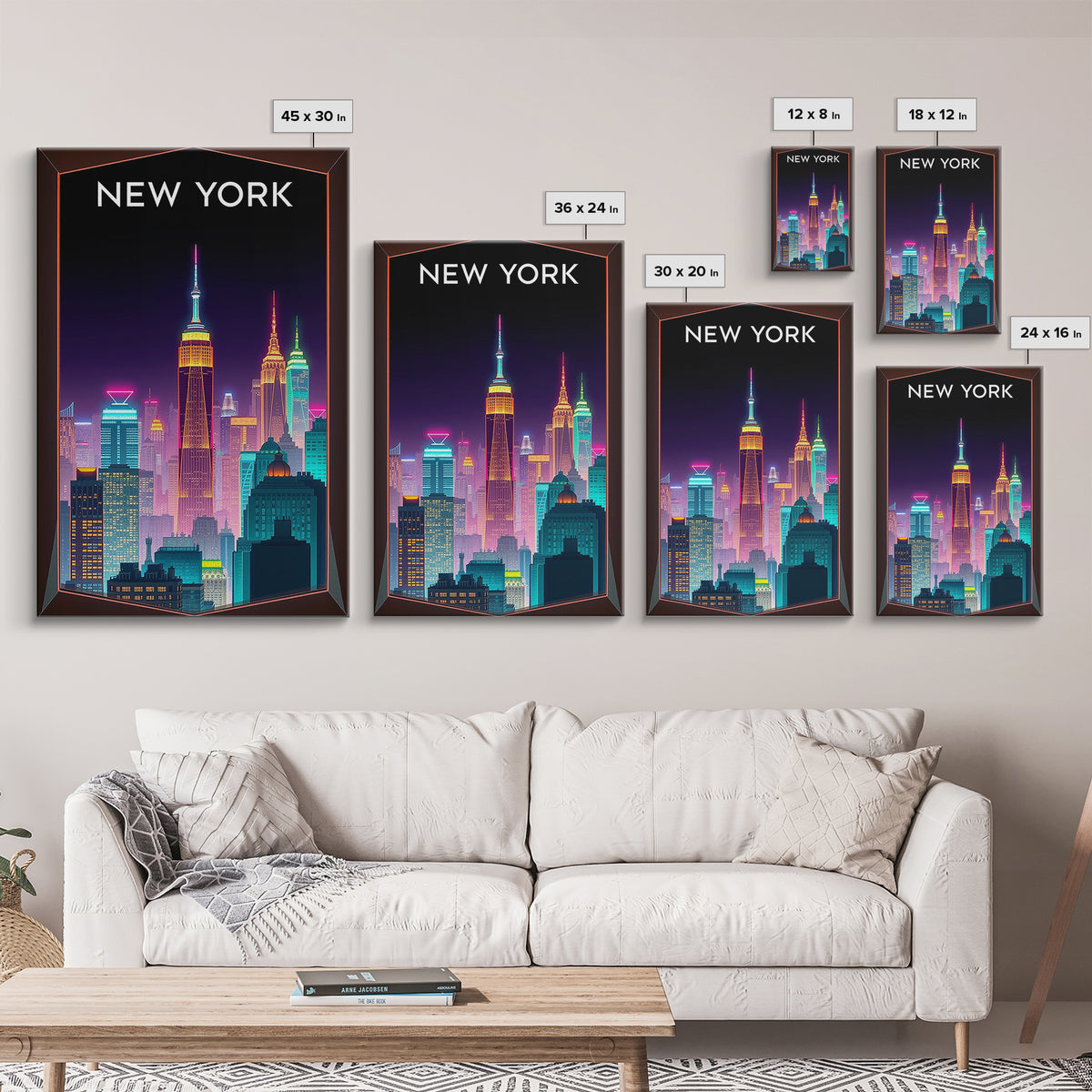 New York Travel Poster, Canvas Print, Retro Neon Travel Art, New York City Art, Vintage City Poster, Fine Art Print, City Art Print